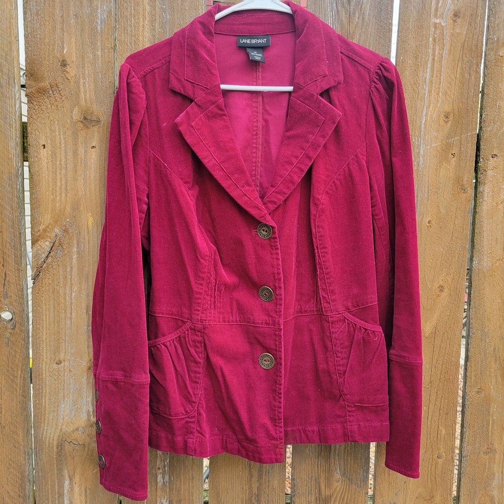 Lane Bryant Corduroy Burgundy Blazer Jacket Womens 14